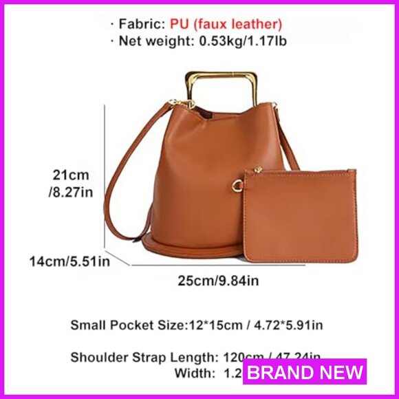 PU Leather Bucket Bag Crossbody Shoulder Purse Top Handle Elegant Chic - Picture 5 of 6